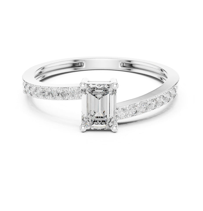 Emerald Solitaire Lab Grown Diamond Wedding Band
