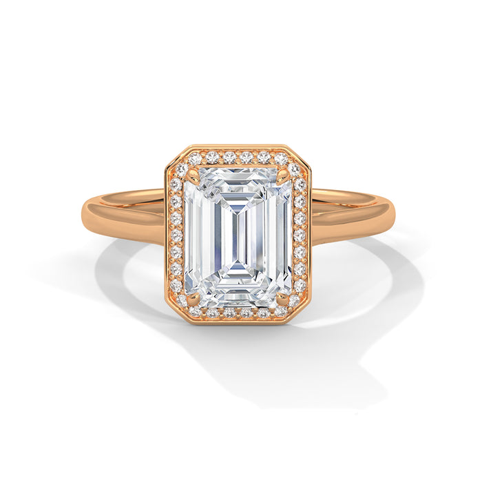 Dazzling 10K White Gold 1.75 CT Emerald Cut Lab Grown Diamond Halo Ring rose gold video