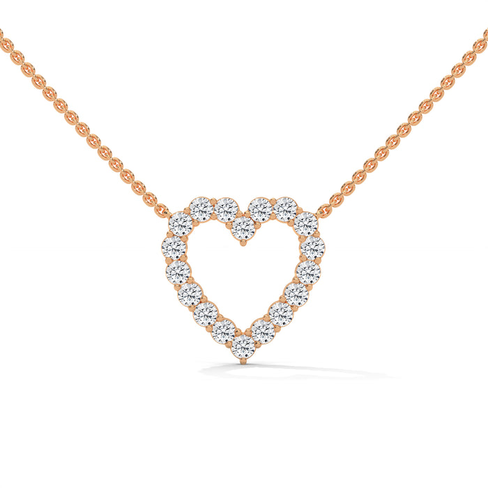 10K White Gold Round Lab Grown Diamond Pave Set Open Heart Pendant Necklace | 0.45 Carat Total Weight rose gold video