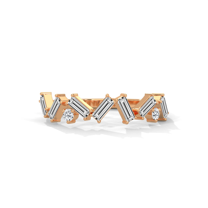 10K White Gold Chevron Baguette Lab Grown Diamond Wedding Band rose gold video