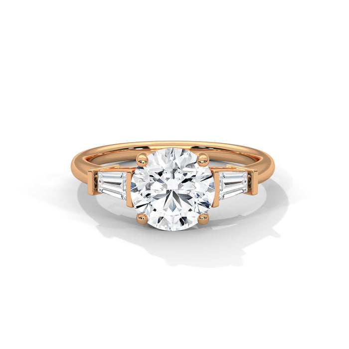 Timeless 10K White Gold 2.57 CTW Round and Baguette Lab Grown Diamond Three Stone Engagement Ring rose gold video
