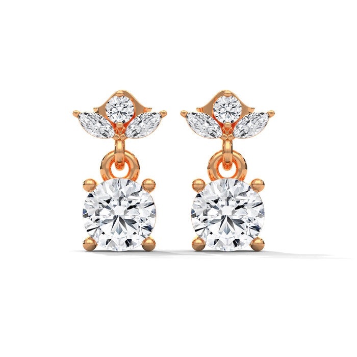 Round and Marquise Cut Multi-Stone Drop Diamond Earrings rose gold video