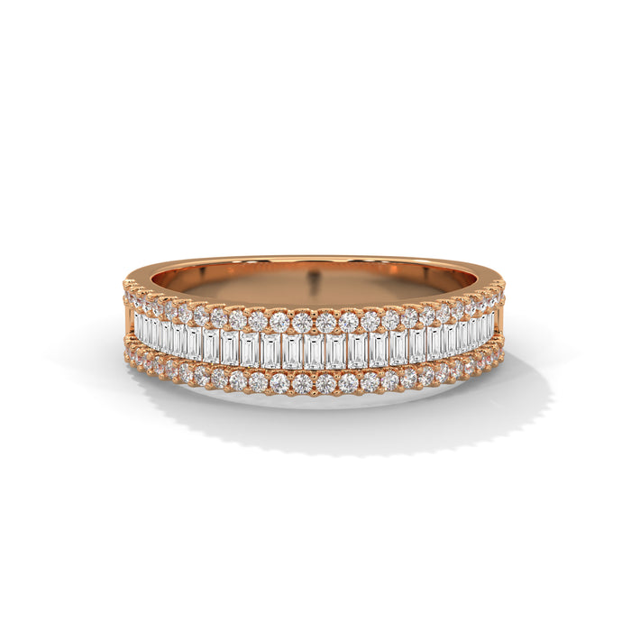 10K White Gold Three-Row Baguette & Round Lab Grown Diamond Half Eternity Wedding Band rose gold video