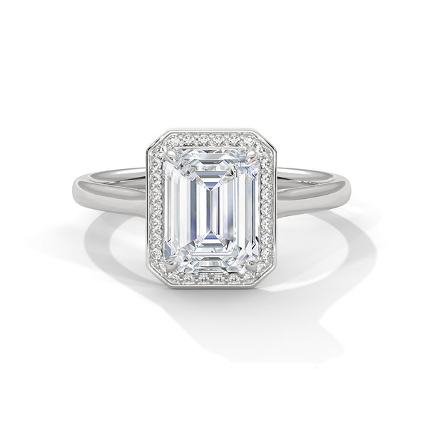 Dazzling 10K White Gold 1.75 CT Emerald Cut Lab Grown Diamond Halo Ring