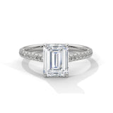 10K White Gold 1.75 CT Emerald Cut Lab Diamond Partially Pave Ring