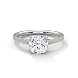 10K White Gold 2 CT Cushion Lab Diamond Partially Pave Ring
