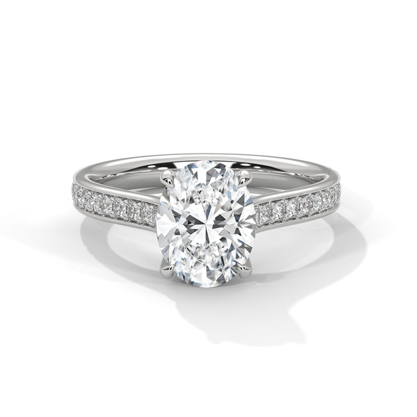 10K White Gold 2.0 CT Oval Lab Grown Diamond Pave Accent Ring
