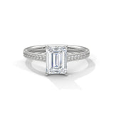 2 CT Emerald Lab Grown Diamond Engagement Ring with a 10K White Gold Pavé Setting