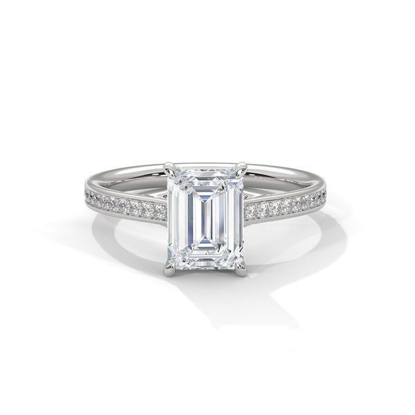 2 CT Emerald Lab Grown Diamond Engagement Ring with a 10K White Gold Pavé Setting