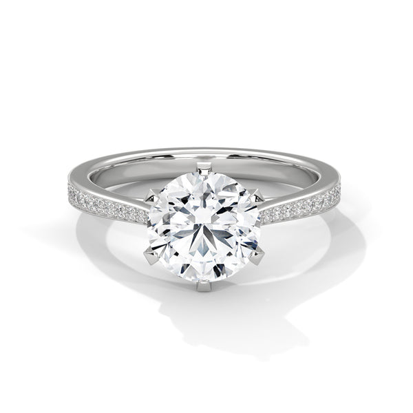 2 CT Round Lab Grown Diamond 6-Prong Pavé Engagement Ring in 10K White Gold