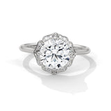 10K White Gold 2 CT Round Lab Grown Diamond Floral Halo Ring