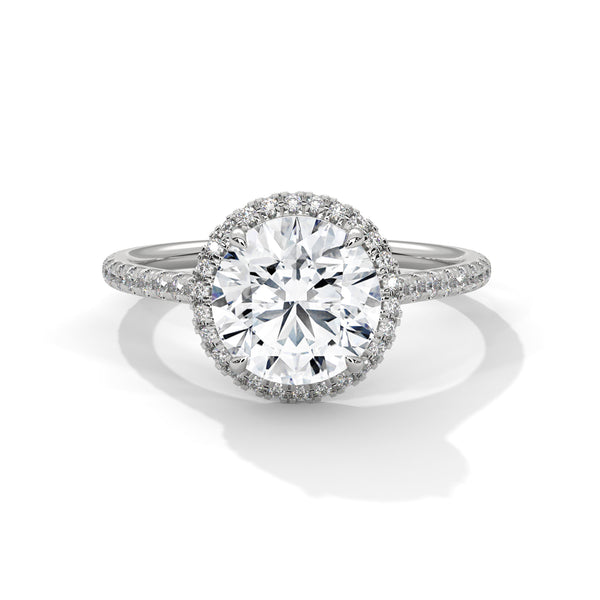 2 CT Round Lab Grown Diamond Halo Pave Engagement Ring - 10K White Gold