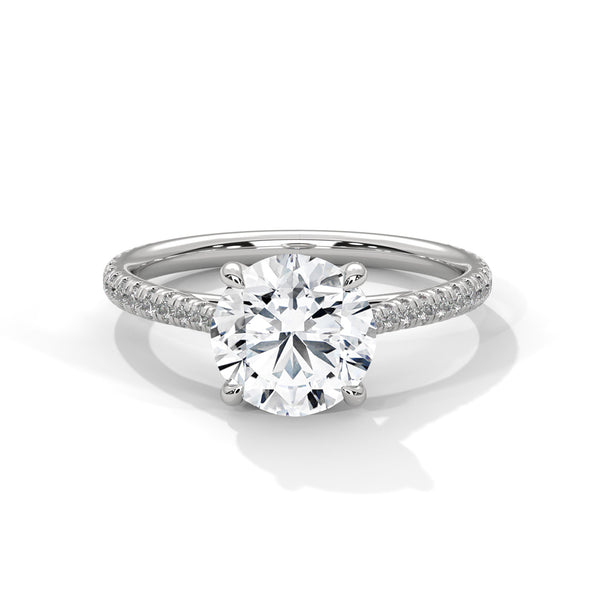 10K White Gold 2.0 Carat Round Lab Grown Diamond Pave Ring