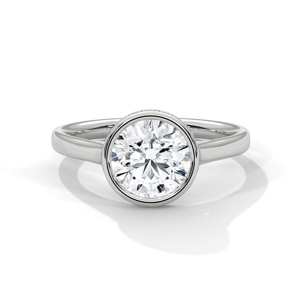 Chic 10K White Gold 2.0 CT Round Lab Grown Diamond Bezel Set Ring