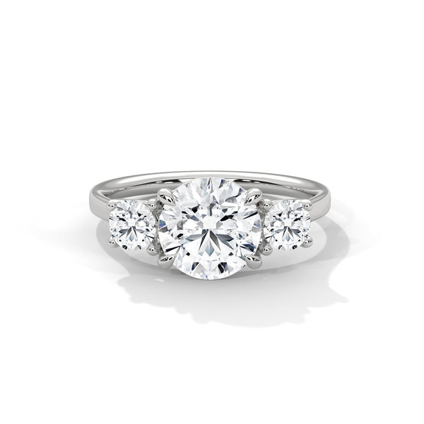 10K White Gold 2.0 Carat Round Lab Grown Diamond Three Stone Ring
