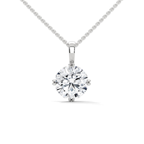 10K White Gold Round Lab Grown Diamond Four-Prong Solitaire Necklace with Lattice Setting | 2.00 Carat Total Weight