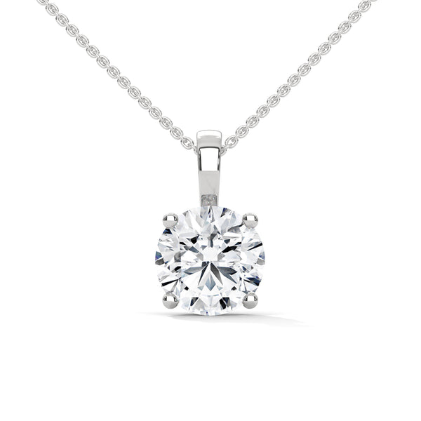 10K White Gold Round Lab Grown Diamond Four-Prong Solitaire Pendant Necklace | 2.75 Carat Total Weight