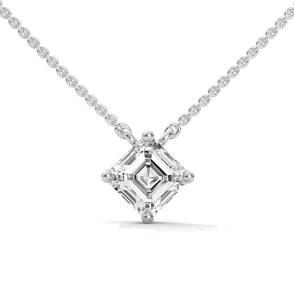 10K White Gold Asscher Cut Lab Grown Diamond Solitaire Pendant Necklace | 1.00 Carat Total Weight