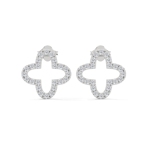 10K White Gold 0.76 CTW Lab Grown Diamond Clover Pave Stud Earrings