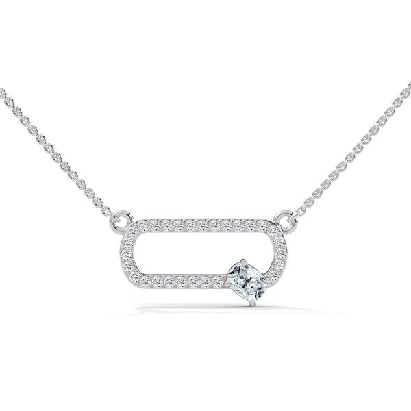 10K White Gold Pave Frame Lab Grown Diamond Pendant with Cushion Solitaire | 0.17 Carat Total Weight