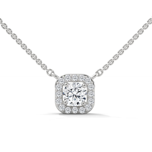 10K White Gold Round Cut Lab Grown Diamond Halo Rectangular Pendant Necklace | 0.33 Carat Total Weight