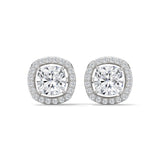 10K White Gold 1.0 CT Cushion Cut Lab Grown Diamond Halo Stud Earrings