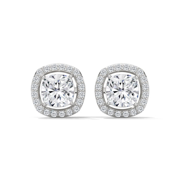 10K White Gold 1.0 CT Cushion Cut Lab Grown Diamond Halo Stud Earrings