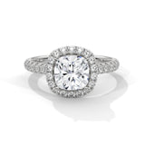 Dazzling 10K White Gold 2.0 CT Cushion Lab Grown Diamond Halo Solitaire Engagement Rin
