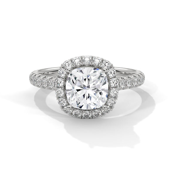 Dazzling 10K White Gold 2.0 CT Cushion Lab Grown Diamond Halo Solitaire Engagement Rin