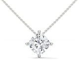10K White Gold Cushion Lab Grown Diamond Four-Prong Solitaire Pendant | 2.50 Carat Total Weight