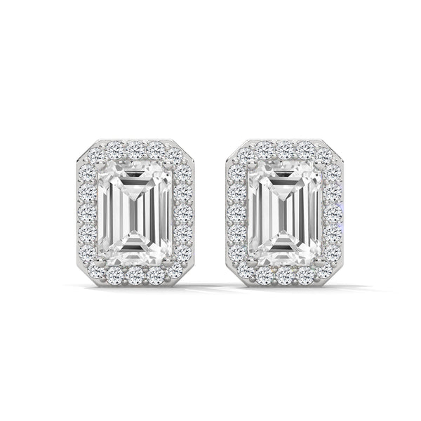 10K White Gold 0.75 CT Emerald Cut Lab Grown Diamond Halo Stud Earrings