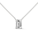 10K White Gold Emerald Cut Lab Grown Diamond Bar Set Solitaire Pendant Necklace | 0.75 Carat Total Weight