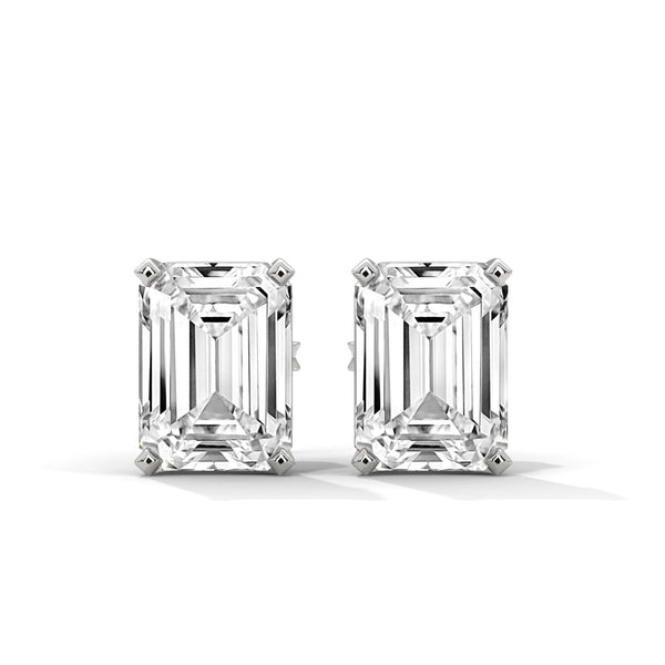10K White Gold 1.0 CT Emerald Cut Lab Grown Diamond Stud Earrings
