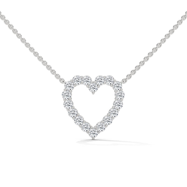 10K White Gold Round Lab Grown Diamond Pave Set Open Heart Pendant Necklace | 0.45 Carat Total Weight