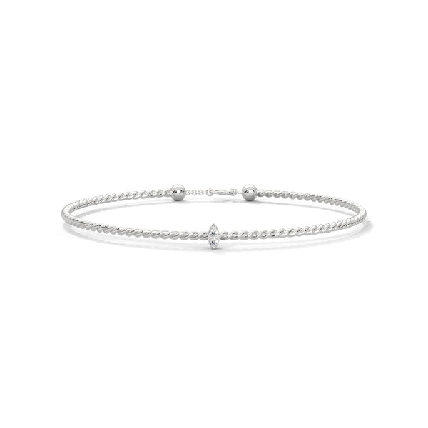 10K White Gold Twisted Cable Round Lab Grown Diamond Cuff Bracelet