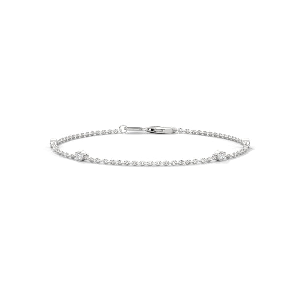 10K White Gold Round Lab Grown Diamond Station Bracelet
