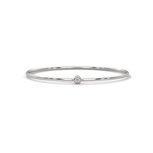 10K White Gold Lab Diamond Solitaire Open Bangle Bracelet | 0.10 Carat Total Weight