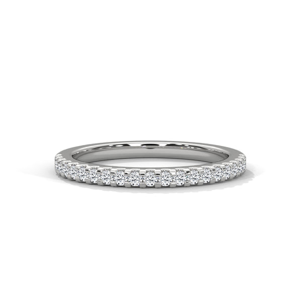 10K White Gold Pave Setting Round Lab Diamond Half Eternity Wedding Band