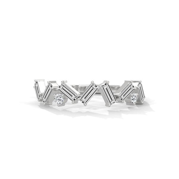 10K White Gold Chevron Baguette Lab Grown Diamond Wedding Band