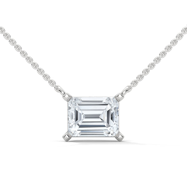 10K White Gold Emerald Cut Lab Grown Diamond Four-Prong Solitaire Pendant | 1.50 Carat Total Weight