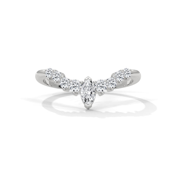 Round and Marquise Lab Grown Diamond Half Eternity Wedding Band in 10K White Gold