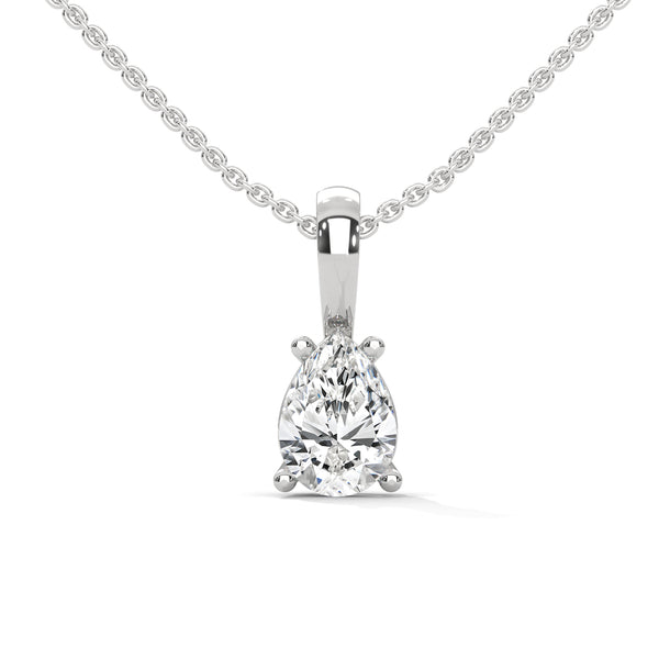 10K White Gold Pear Lab Grown Diamond Four-Prong Solitaire Pendant | 0.75 Carat Total Weight