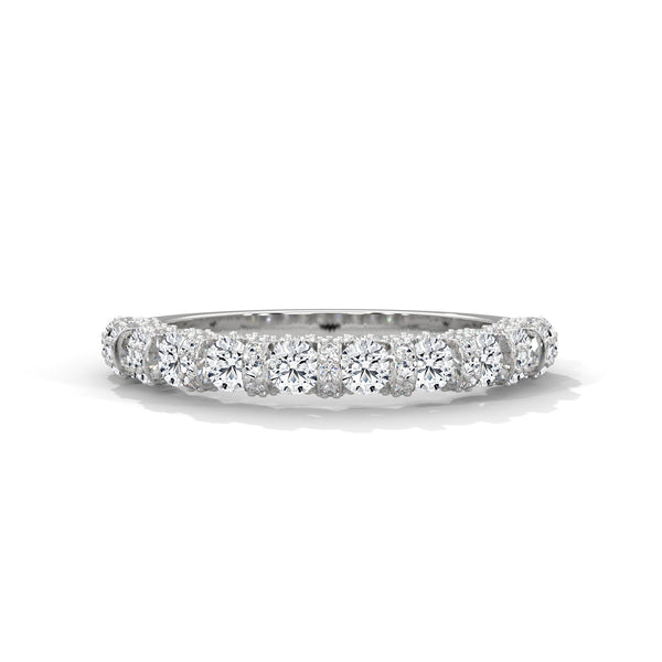 10K White Gold Round Lab Diamond U-Prong Half Eternity Wedding Band 