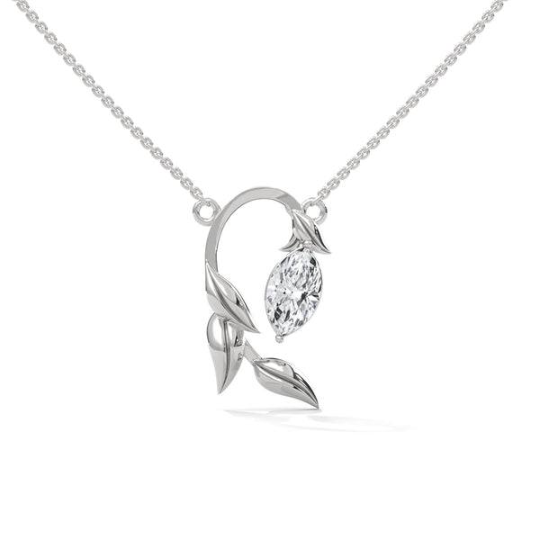 10K White Gold Marquise Lab Grown Diamond Solitaire Leaf Vine Pendant Necklace | 0.50 Carat Total Weight