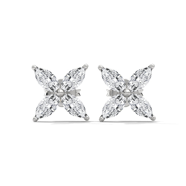 10K White Gold 1.12 CTW Marquise Lab Grown Diamond Flower Cluster Stud Earrings