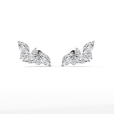 14K White Gold 0.48 CTW Marquise Round Lab Grown Diamond Cluster Curved Stud Earrings