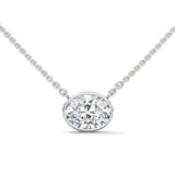 10K White Gold Oval Lab Grown Diamond Bezel Solitaire Pendant | 0.75 Carat Total Weight