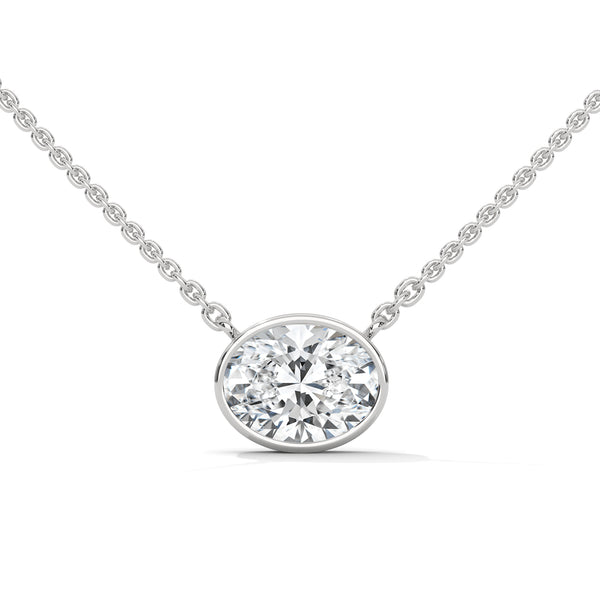 10K White Gold Oval Lab Grown Diamond Bezel Solitaire Pendant | 0.75 Carat Total Weight