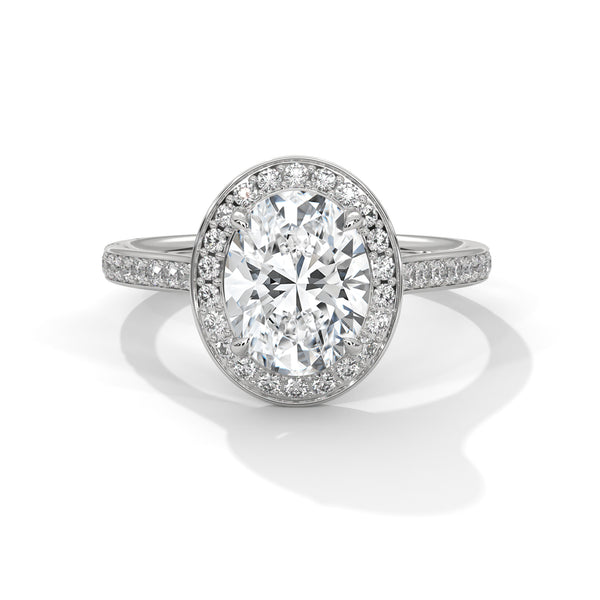 10K White Gold 2.0 CT Oval Lab Grown Diamond Halo Pave Engagement Ring