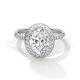 10K White Gold 2.0 CT Oval Lab Grown Diamond Halo Pave Engagement Ring